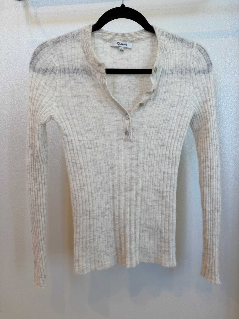 Madewell Cream Ribbed Button Henley Long-Sleeve Tee